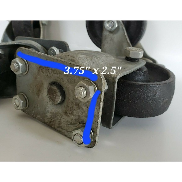 Industrial Factory Cast Iron Swivel Castors w/ Bolts, Vtg Heavy Duty 3.5" Wheels - Picture 3 of 12